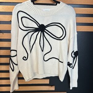 ADORA Cream Sweater Black Bows Round Neck S-L New